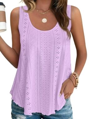 Sleeveless Lavender Eyelet Knit Tank Top - Women